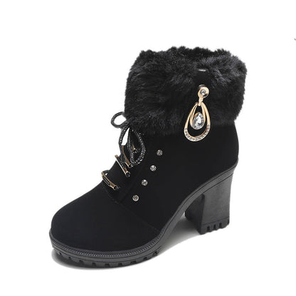 Fiorelle Women's Glam Knit-Cuff Boots - Rhinestone Decor Side Zip Block Heel Dress Boots (US 5-10)