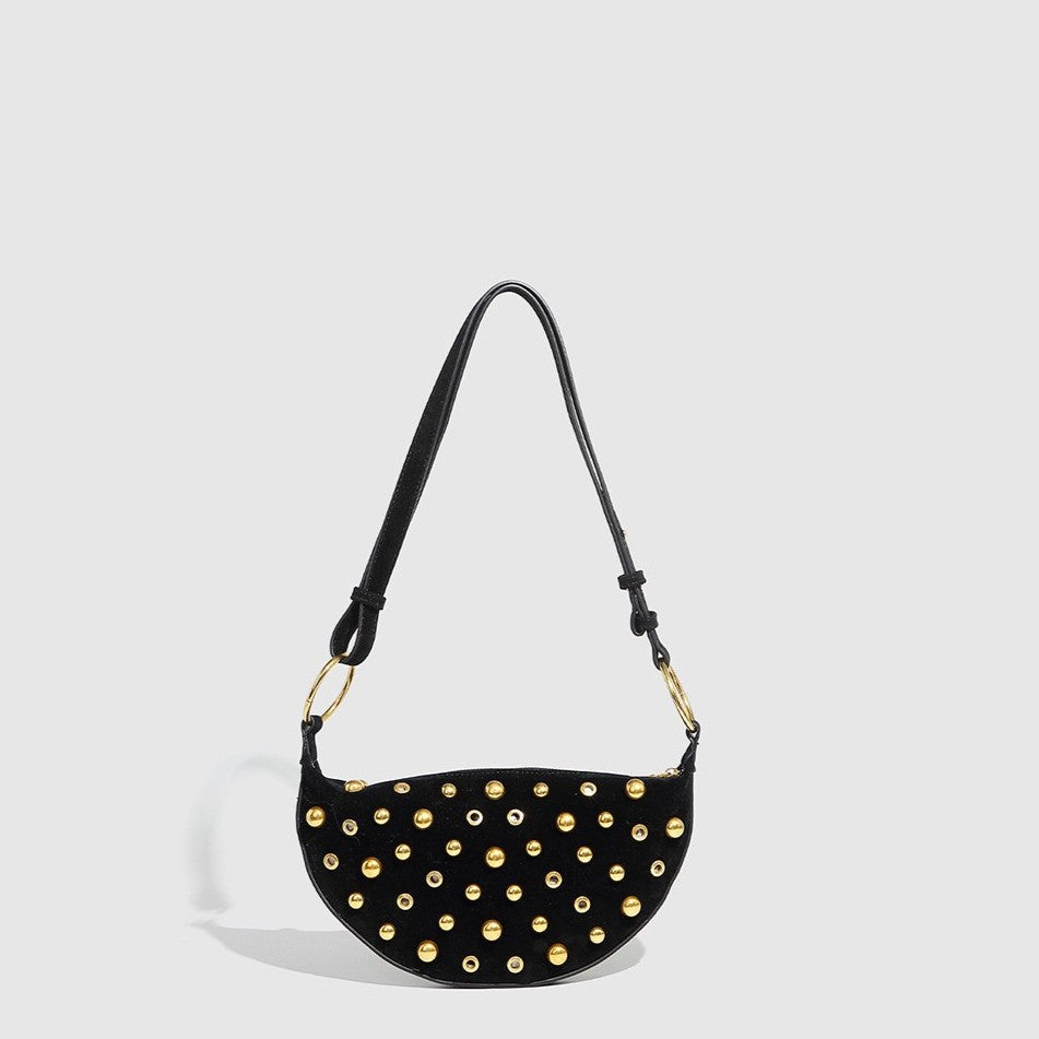 Fiorelle Women's Rebel Rivet Underarm Bag - Punk-Edge Mushroom Stud Shoulder Crossbody with Detachable Strap & Distressed Texture