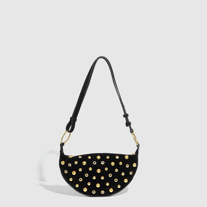 Fiorelle Women's Rebel Rivet Underarm Bag - Punk-Edge Mushroom Stud Shoulder Crossbody with Detachable Strap & Distressed Texture