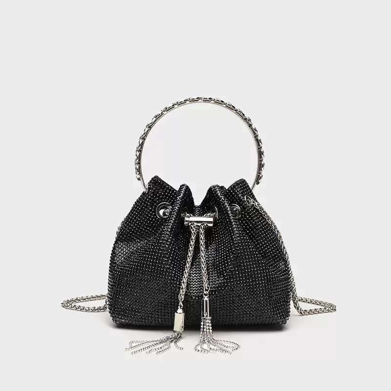 Fiorelle Women's Celestial Cache Bucket - Crystal-Encrusted Drawstring Minaudière with Detachable Constellation Chain