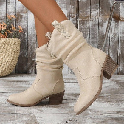 Fiorelle Women's Western Tassel Boots - Braided Buckle Cowboy Ankle Boots with Block Heel & Pointed Toe (US 5-10)