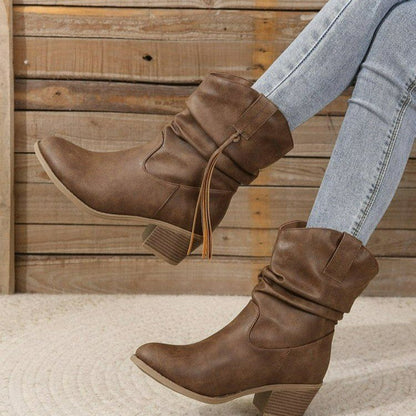 Fiorelle Women's Western Tassel Boots - Braided Buckle Cowboy Ankle Boots with Block Heel & Pointed Toe (US 5-10)
