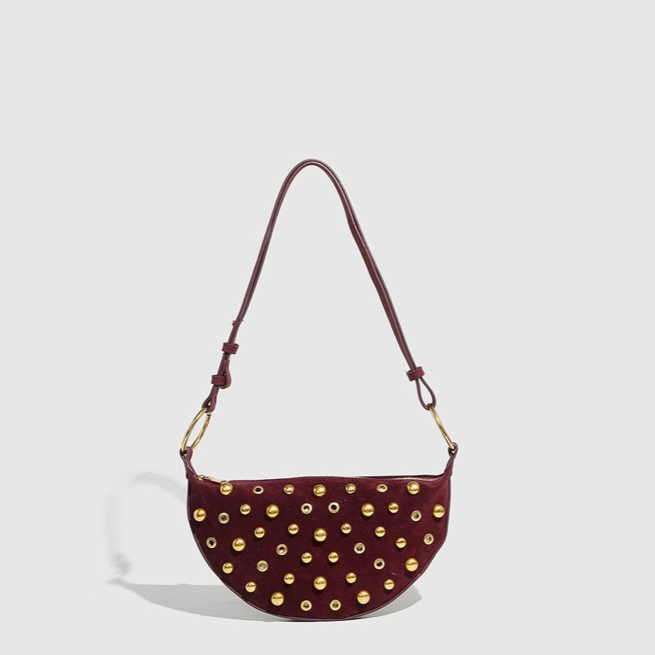 Fiorelle Women's Rebel Rivet Underarm Bag - Punk-Edge Mushroom Stud Shoulder Crossbody with Detachable Strap & Distressed Texture