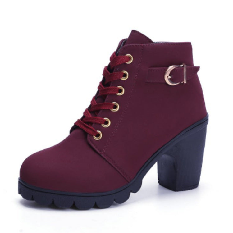 Fiorelle Women's Buckle Decorated Chunky Heel Ankle Boots - Side Zipper & Lace-Up Round Toe Mid-Calf Equestrian Boots (US 4-10)