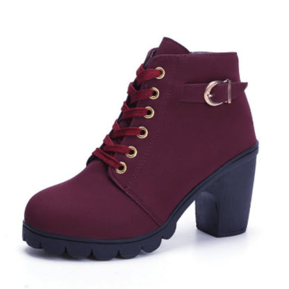 Fiorelle Women's Buckle Decorated Chunky Heel Ankle Boots - Side Zipper & Lace-Up Round Toe Mid-Calf Equestrian Boots (US 4-10)