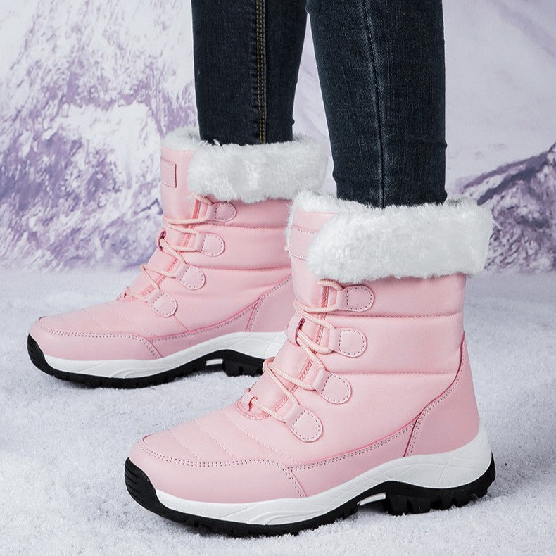 Fiorelle Women's Thermal Winter Hiking Boots - High-Cut Fleece Lined Snow Boots (Pink, White & Black - US 5-10)