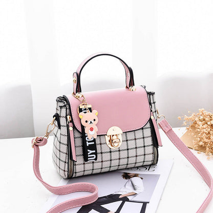 Fiorelle Women's Tartan-Trim Mini Crossbody - 3-Way Convertible Bag w/ Color-Block & Enamel Charms, Textured PU Small Purse