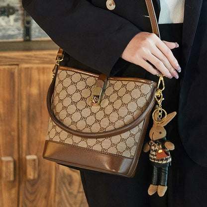 Fiorelle Women's Rabbit Muse Bucket Bag - Heritage Print & Crafted Leather Convertible Carry with Signature Charm & Optimized Capacity