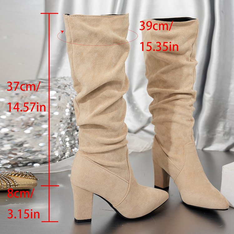 Fiorelle Women’s Suede ChunkyEdge Knee-High Boots – Pointed Toe Chunky Heel Tall Boots (US 4–10.5)