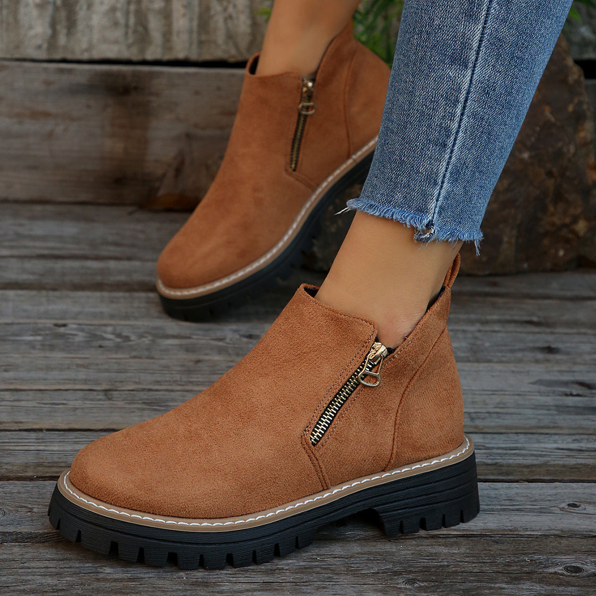 Fiorelle Women's Metro Chelsea Boots - Side-Zip Suede Ankle Boots with Chunky Heel (US 5-10.5)