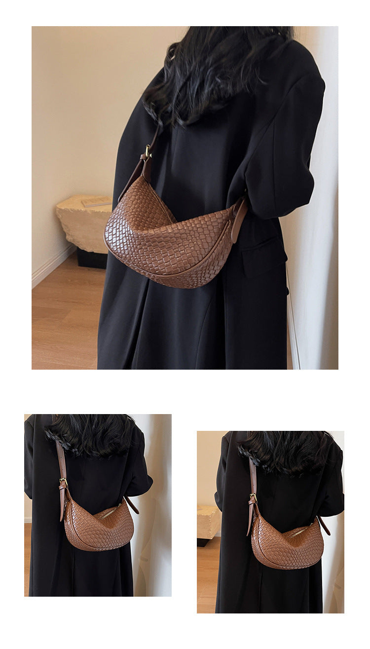 Fiorelle Women's Riviera Bias-Weave Crescent - Convertible Shoulder to Crossbody in French-Inspired Grain
