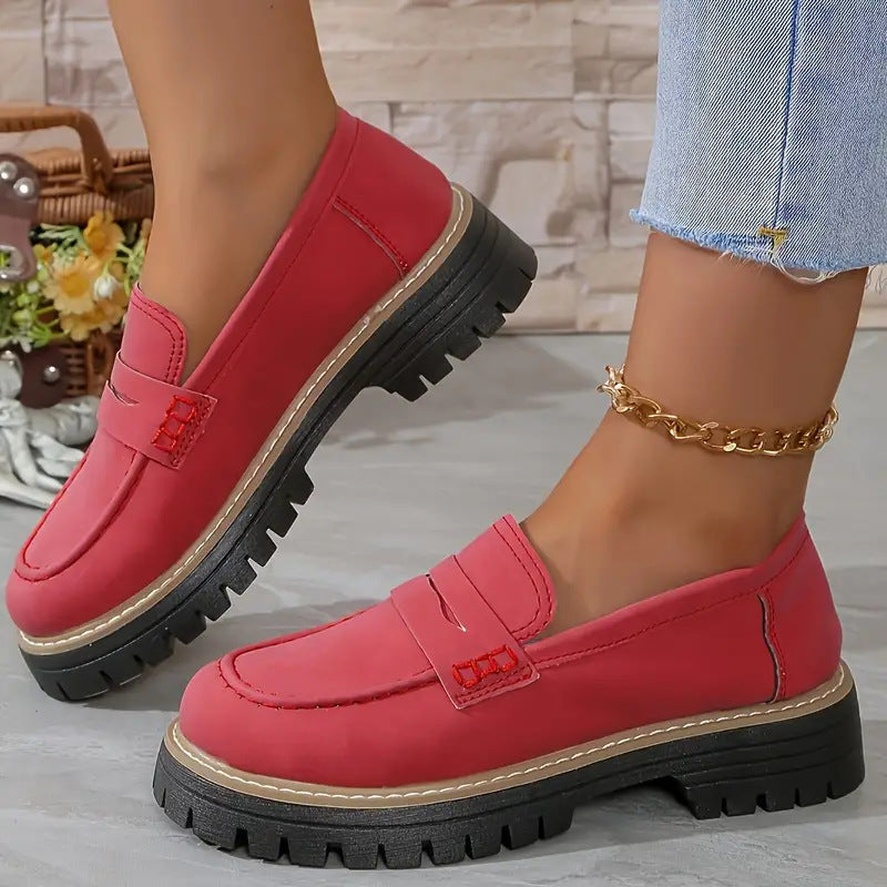 Fiorelle Women's Plus Size Casual Retro Suede Loafers with Chunky Heel Platform