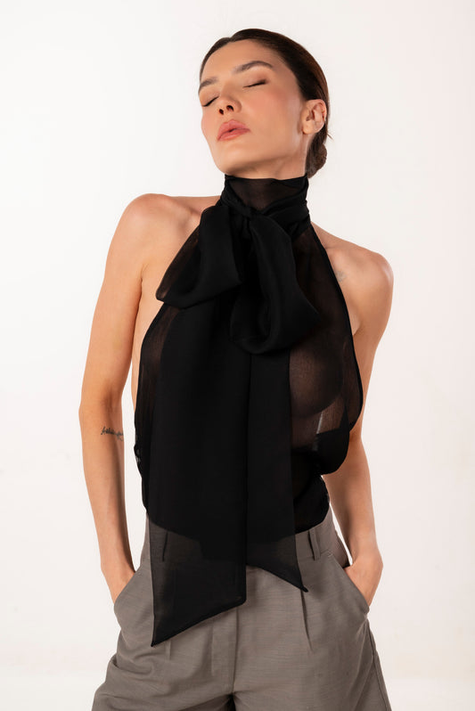 MIA BLACK SILK HALTER TOP