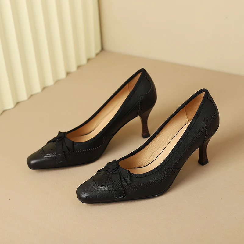 Charlotte Bow Leather Heels