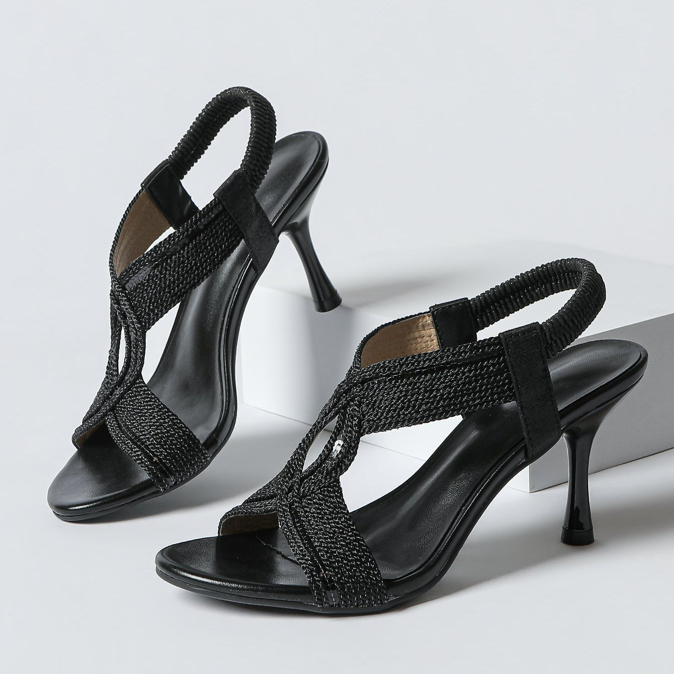 Fiorelle Women's Thea Braid Artisan Stiletto Sandals – Handwoven Open-Toe Roman Heels (US 4–10.5)