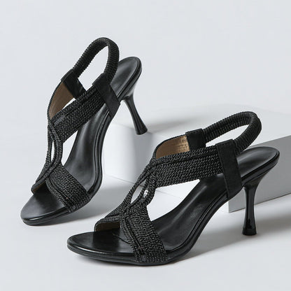 Fiorelle Women's Thea Braid Artisan Stiletto Sandals – Handwoven Open-Toe Roman Heels (US 4–10.5)