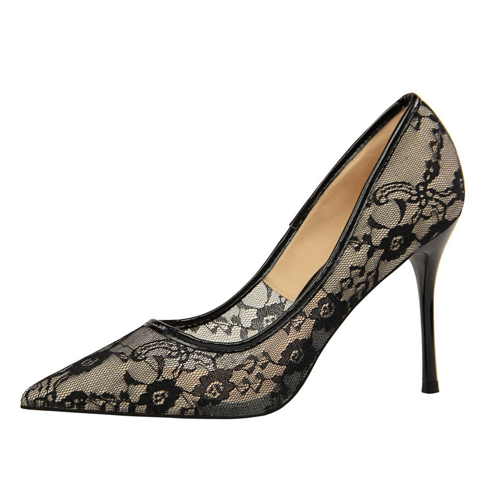 Fiorelle Women’s Valeria Lace Mesh Stiletto Pumps – Pointed-Toe Hollow Elegant Heels (US 3.5–10.5)