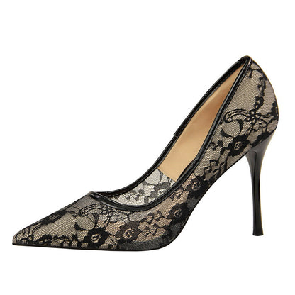 Fiorelle Women’s Valeria Lace Mesh Stiletto Pumps – Pointed-Toe Hollow Elegant Heels (US 3.5–10.5)