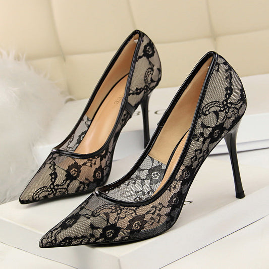 Fiorelle Women’s Valeria Lace Mesh Stiletto Pumps – Pointed-Toe Hollow Elegant Heels (US 3.5–10.5)