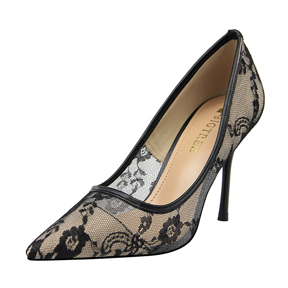 Fiorelle Women’s Valeria Lace Mesh Stiletto Pumps – Pointed-Toe Hollow Elegant Heels (US 3.5–10.5)