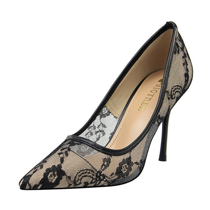 Fiorelle Women’s Valeria Lace Mesh Stiletto Pumps – Pointed-Toe Hollow Elegant Heels (US 3.5–10.5)