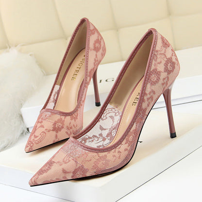 Fiorelle Women’s Valeria Lace Mesh Stiletto Pumps – Pointed-Toe Hollow Elegant Heels (US 3.5–10.5)
