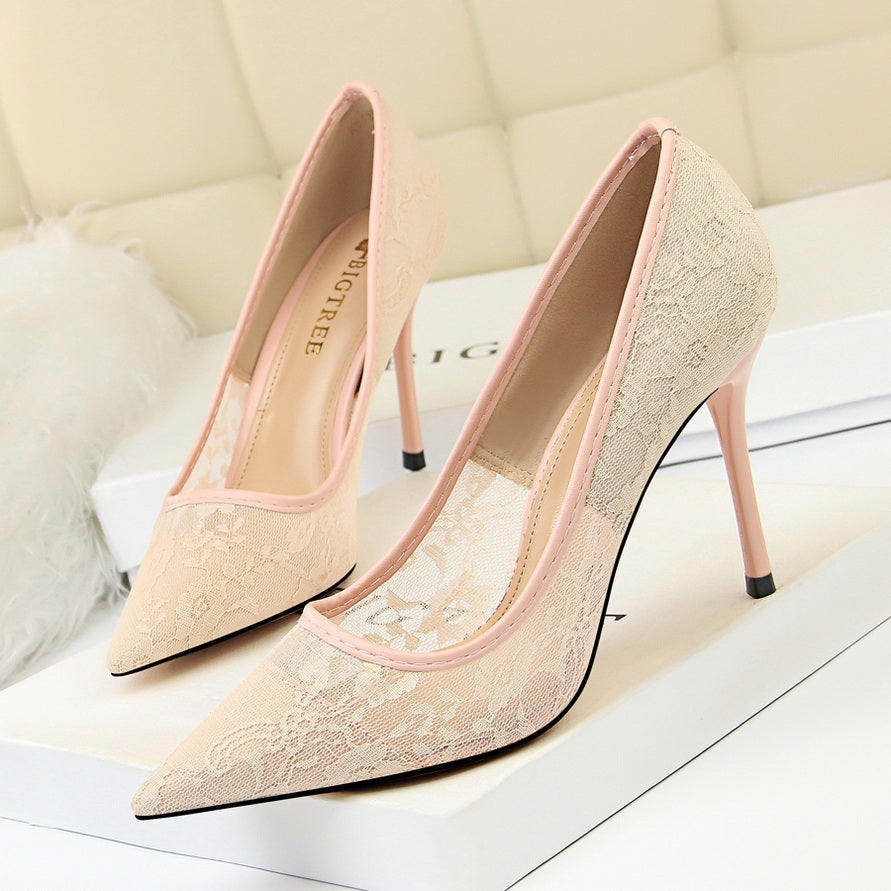 Fiorelle Women’s Valeria Lace Mesh Stiletto Pumps – Pointed-Toe Hollow Elegant Heels (US 3.5–10.5)