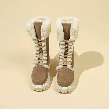 Fiorelle Winter New Women's Velvet Mid-Tube Cotton Boots with Thickened Lining and Height-Enhancing Design