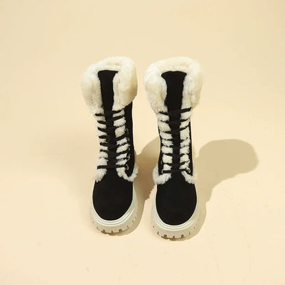 Fiorelle Winter New Women's Velvet Mid-Tube Cotton Boots with Thickened Lining and Height-Enhancing Design