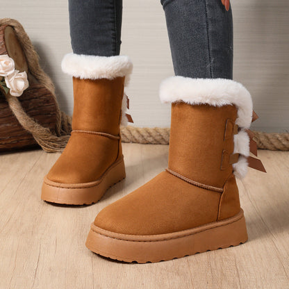 Fiorelle Women’s CozyBow Short Snow Boots – Fleece-Lined Warmth & Anti-Slip Platform (US 5–10)
