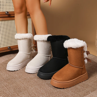 Fiorelle Women’s CozyBow Short Snow Boots – Fleece-Lined Warmth & Anti-Slip Platform (US 5–10)