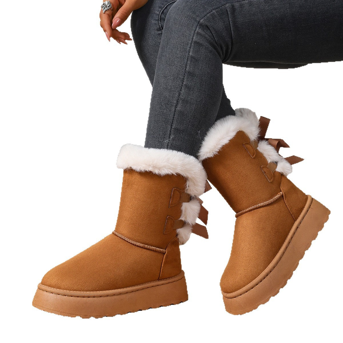 Fiorelle Women’s CozyBow Short Snow Boots – Fleece-Lined Warmth & Anti-Slip Platform (US 5–10)