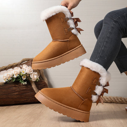 Fiorelle Women’s CozyBow Short Snow Boots – Fleece-Lined Warmth & Anti-Slip Platform (US 5–10)