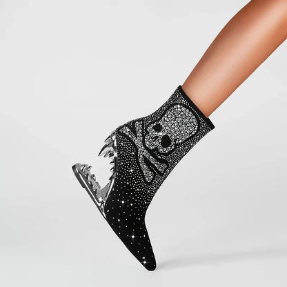 Starlit Wolf Skull Ankle Boots