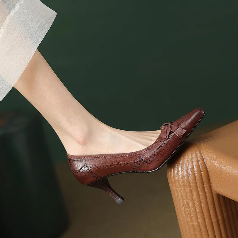 Charlotte Bow Leather Heels