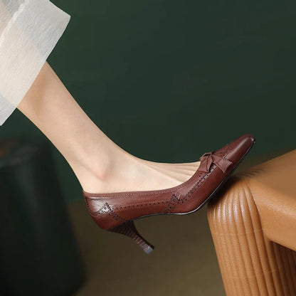 Charlotte Bow Leather Heels