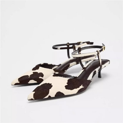 Leather Cowhide Slingback Heels