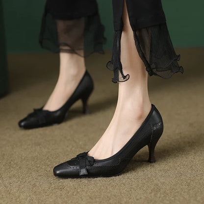 Charlotte Bow Leather Heels