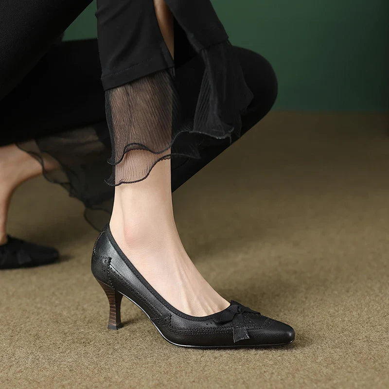 Charlotte Bow Leather Heels
