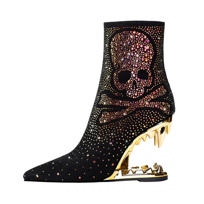 Starlit Wolf Skull Ankle Boots