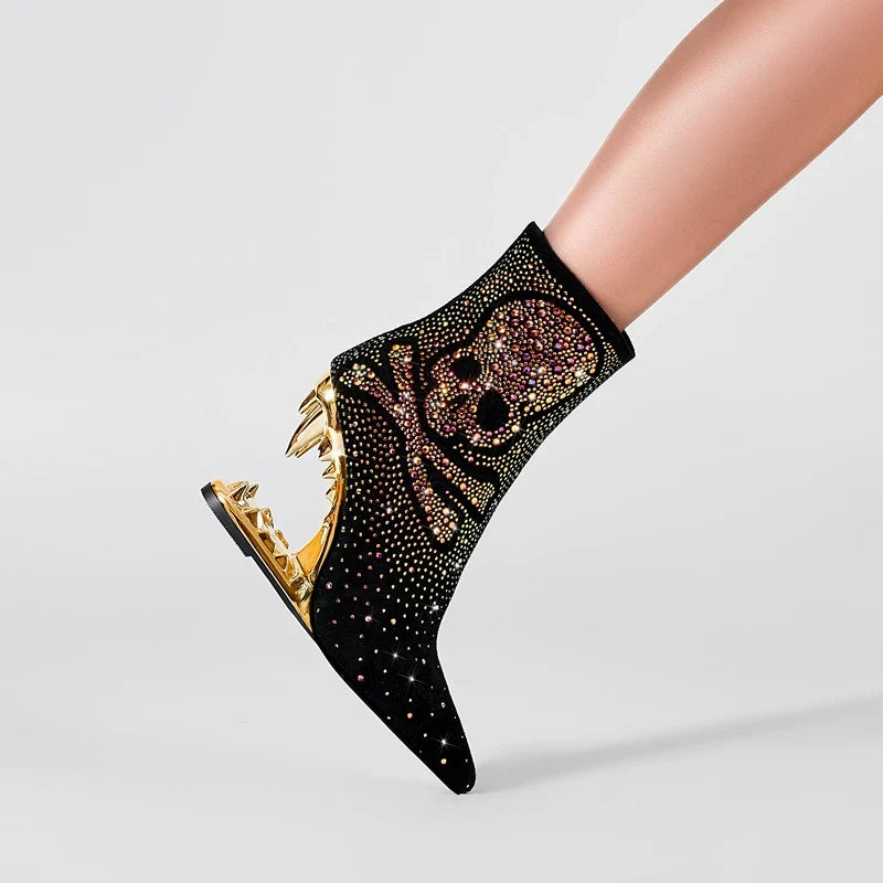 Starlit Wolf Skull Ankle Boots