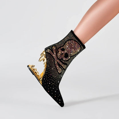Starlit Wolf Skull Ankle Boots