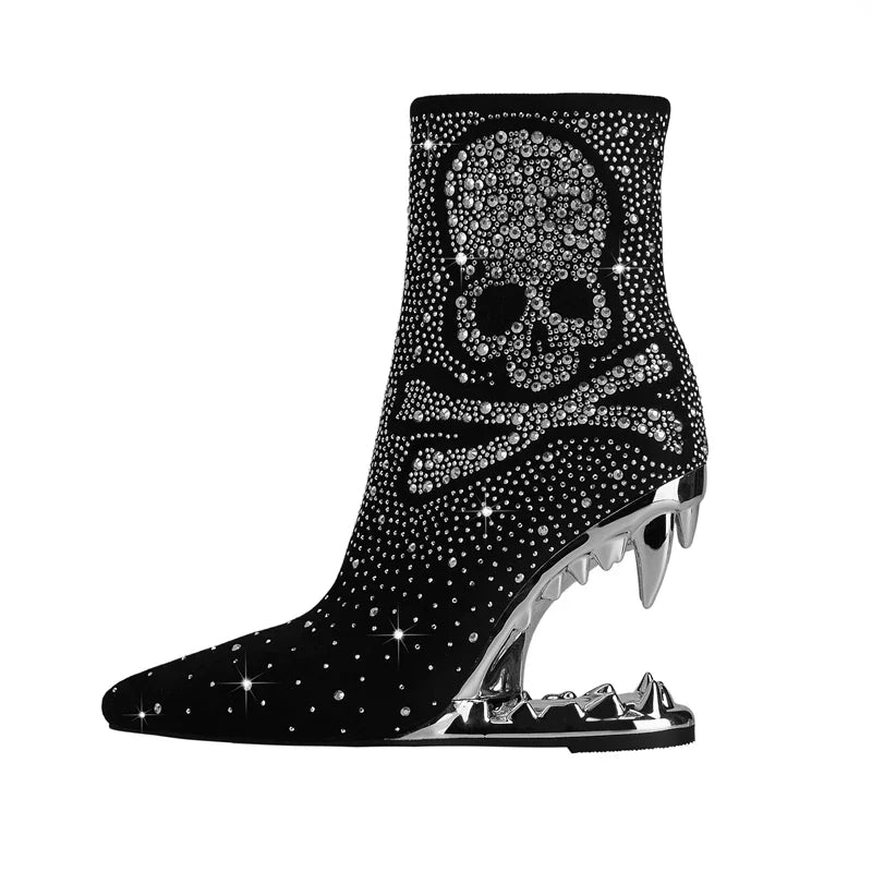Starlit Wolf Skull Ankle Boots