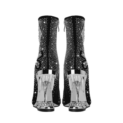 Starlit Wolf Skull Ankle Boots
