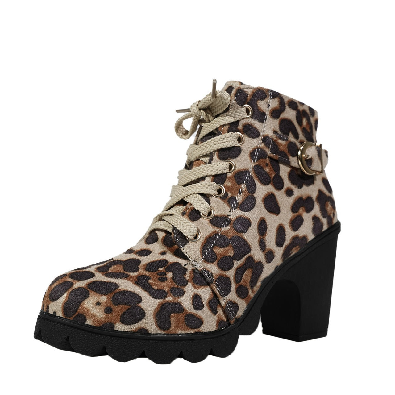Fiorelle Women's Buckle Decorated Chunky Heel Ankle Boots - Side Zipper & Lace-Up Round Toe Mid-Calf Equestrian Boots (US 4-10)