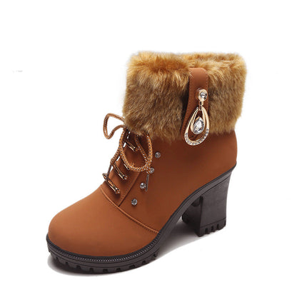 Fiorelle Women's Glam Knit-Cuff Boots - Rhinestone Decor Side Zip Block Heel Dress Boots (US 5-10)