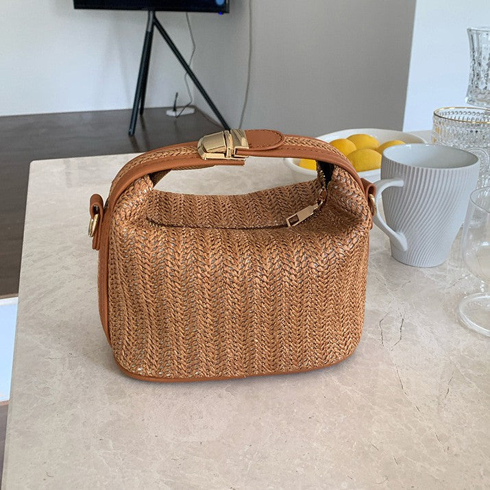 Fiorelle Women's Raffia Convertible Bowler — Summer Arc-Shoulder Bag with Artisan Woven Detailing