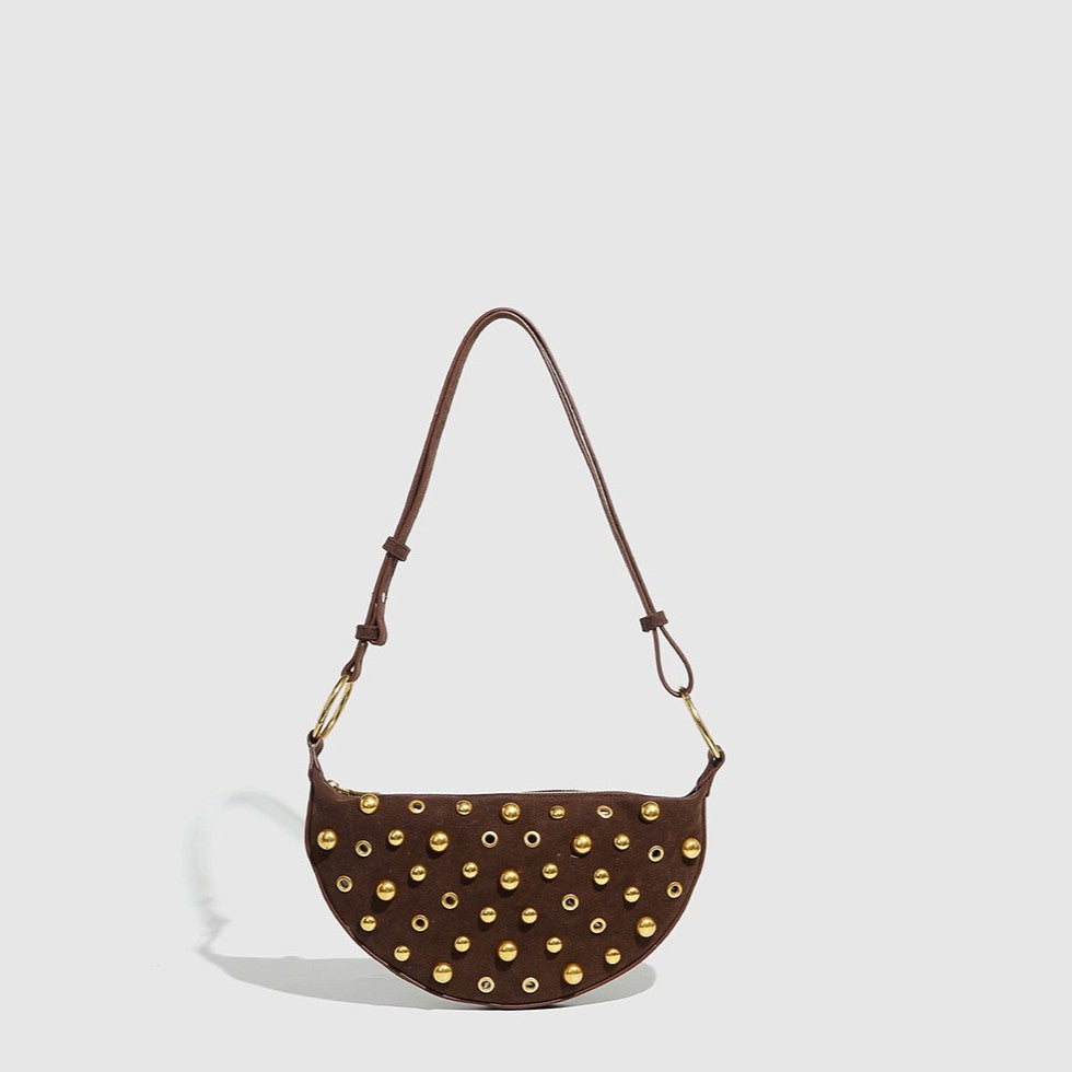 Fiorelle Women's Rebel Rivet Underarm Bag - Punk-Edge Mushroom Stud Shoulder Crossbody with Detachable Strap & Distressed Texture