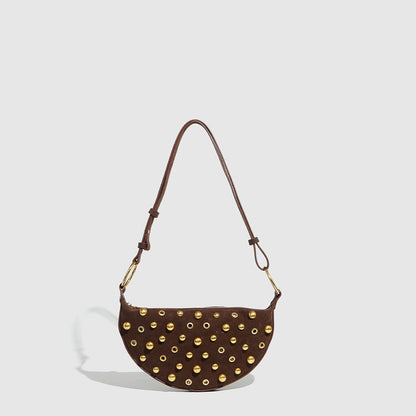 Fiorelle Women's Rebel Rivet Underarm Bag - Punk-Edge Mushroom Stud Shoulder Crossbody with Detachable Strap & Distressed Texture