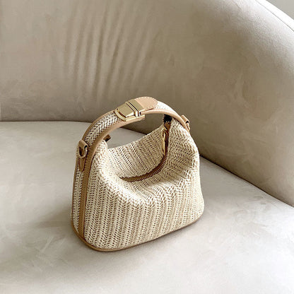 Fiorelle Women's Raffia Convertible Bowler — Summer Arc-Shoulder Bag with Artisan Woven Detailing